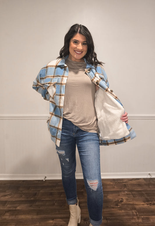 Think I'm Falling For You Shacket in Blue