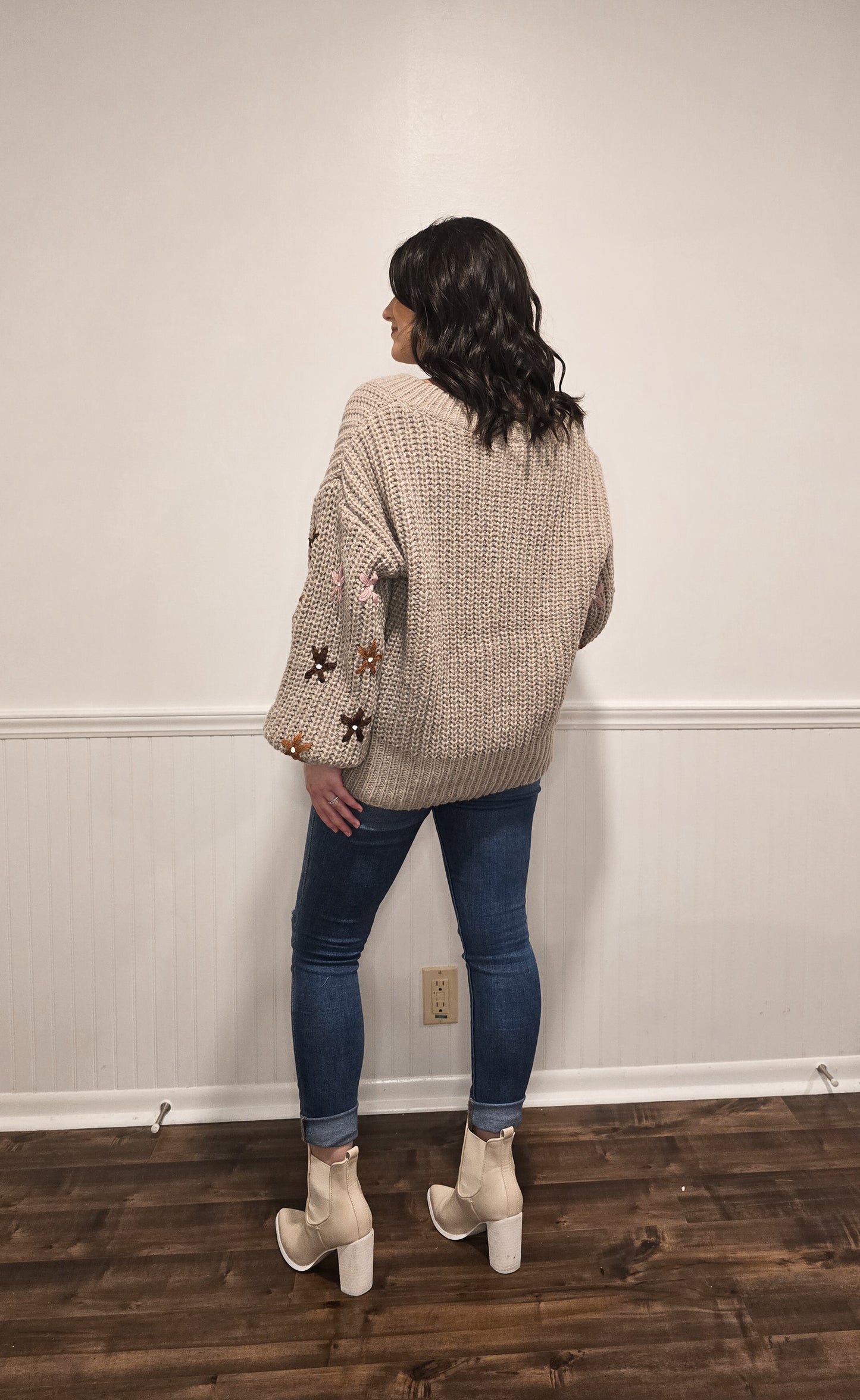 Vineyard Vibes Embroidered Sweater in Taupe