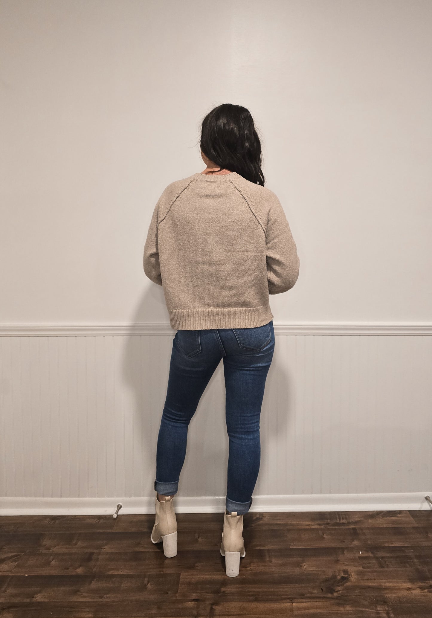 Casual Coffee Run Cropped Sweater in Taupe
