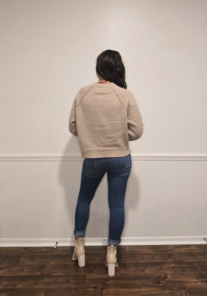 Casual Coffee Run Cropped Sweater in Taupe