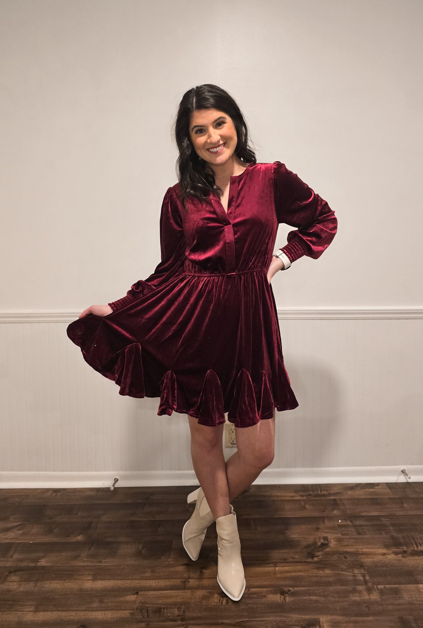 Pure Heart Velvet Dress in Cranberry