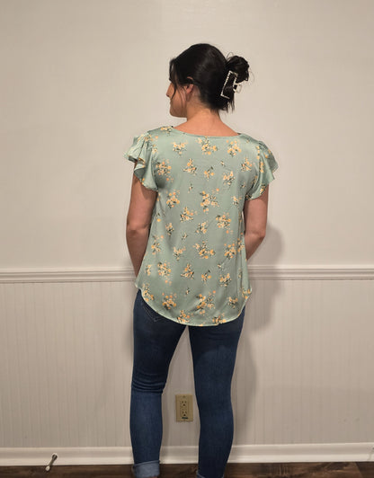 Garden Glam Satin Floral Blouse