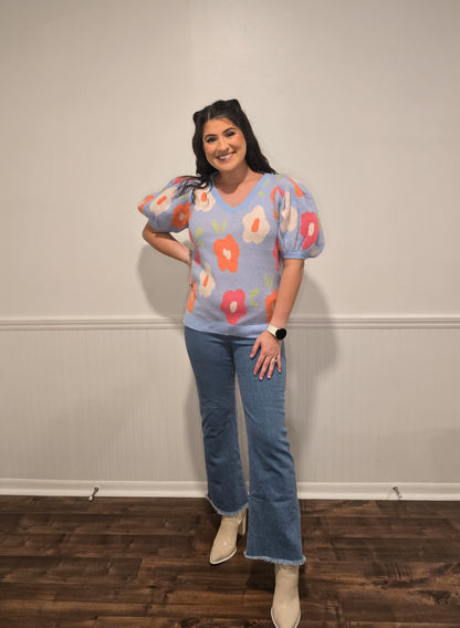 Floral Dreams Puff Sleeve Sweater Top