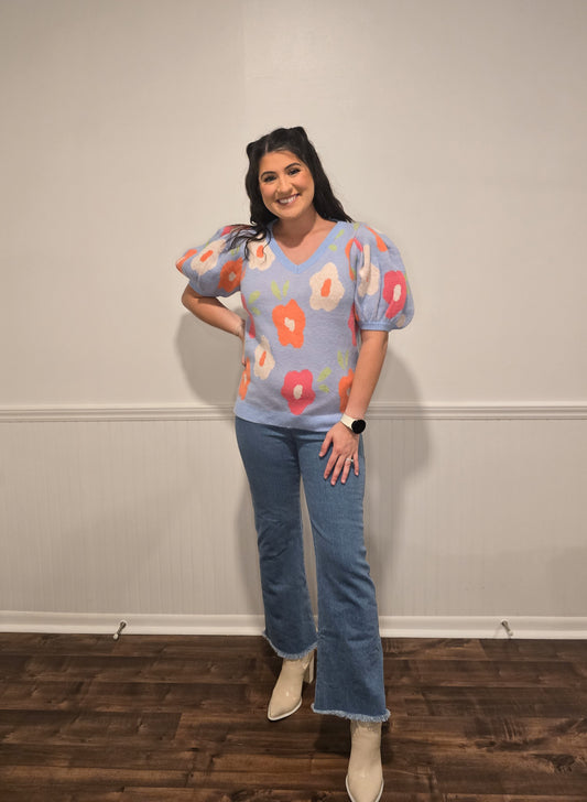 Floral Dreams Puff Sleeve Sweater Top