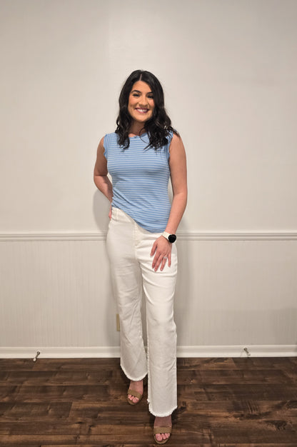 Give Me The Rundown Ruffle Tank in Blue