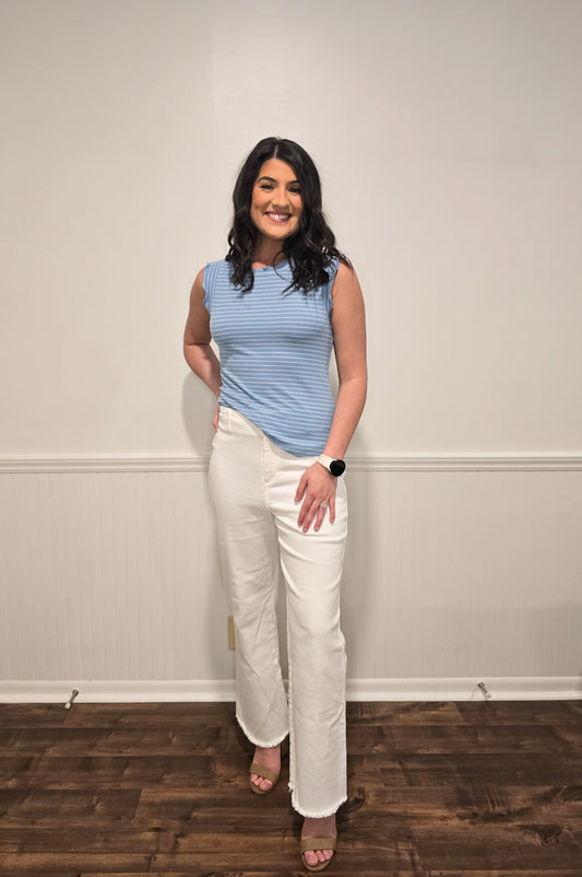 Give Me The Rundown Ruffle Tank in Blue