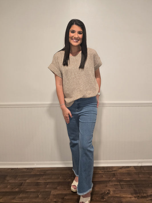 Sunset Beach Strolls Sweater Top in Khaki