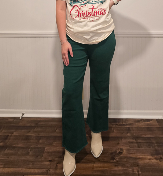 Going The Distance Flare Pants in Forest Green