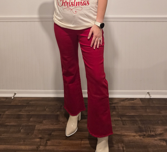Going The Distance Flare Pants in Red