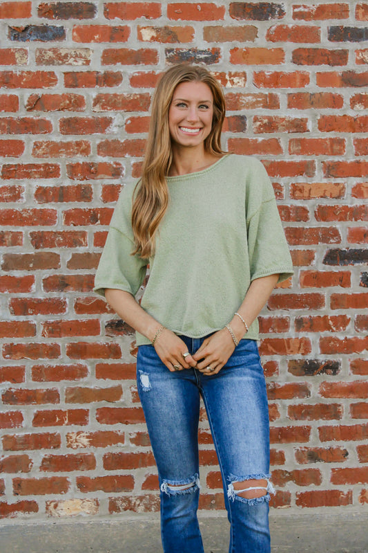 Sweet Like Honey Knit Top in Light Olive