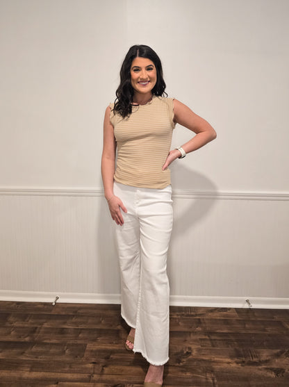 Give Me The Rundown Ruffle Tank in Khaki
