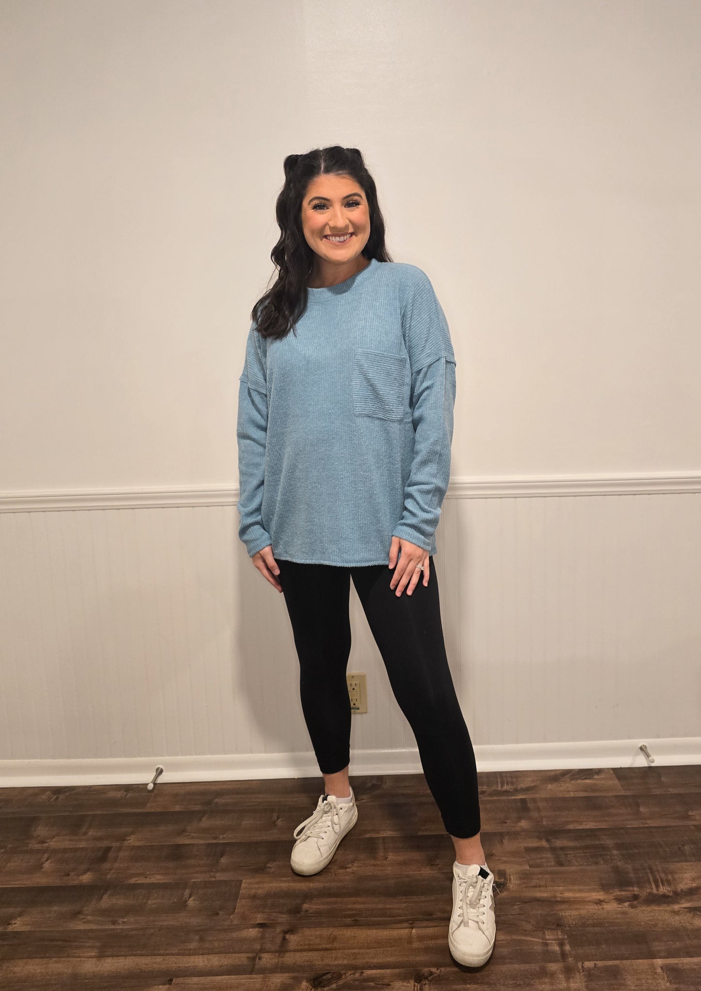 Fall Sentiments Sweater in Dusty Teal
