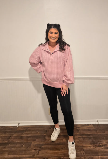 Casual Comforts Oversized Waffle Knit Top in Pink