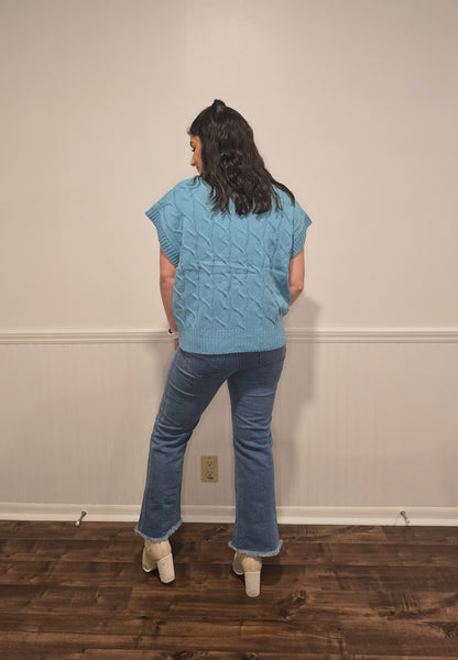 Cabin Vibes Cable Knit Sweater Top in Sky Blue