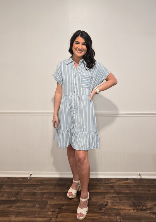 Making Memories Striped Denim Dress