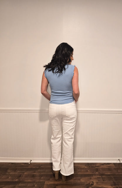 Give Me The Rundown Ruffle Tank in Blue