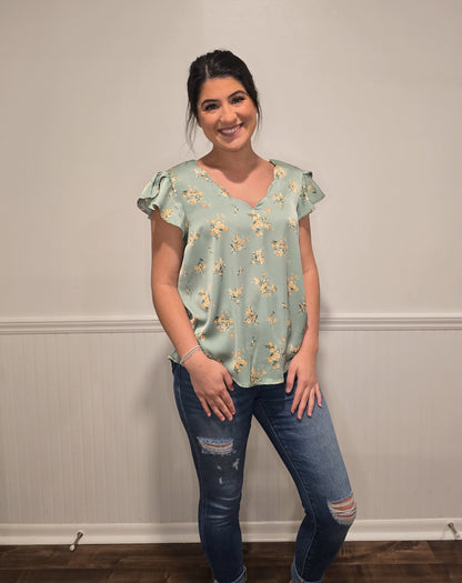 Garden Glam Satin Floral Blouse