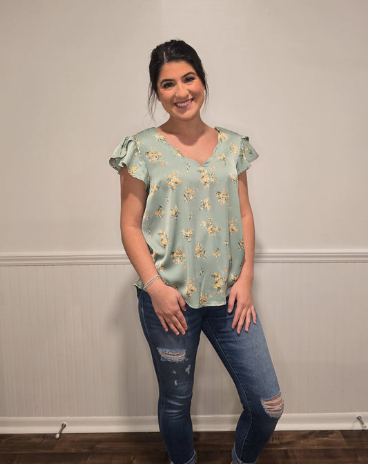 Garden Glam Satin Floral Blouse