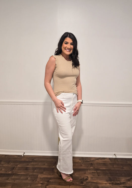 Give Me The Rundown Ruffle Tank in Khaki