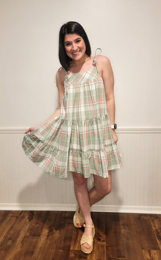 Ready for Brunch Plaid Dress in Sage