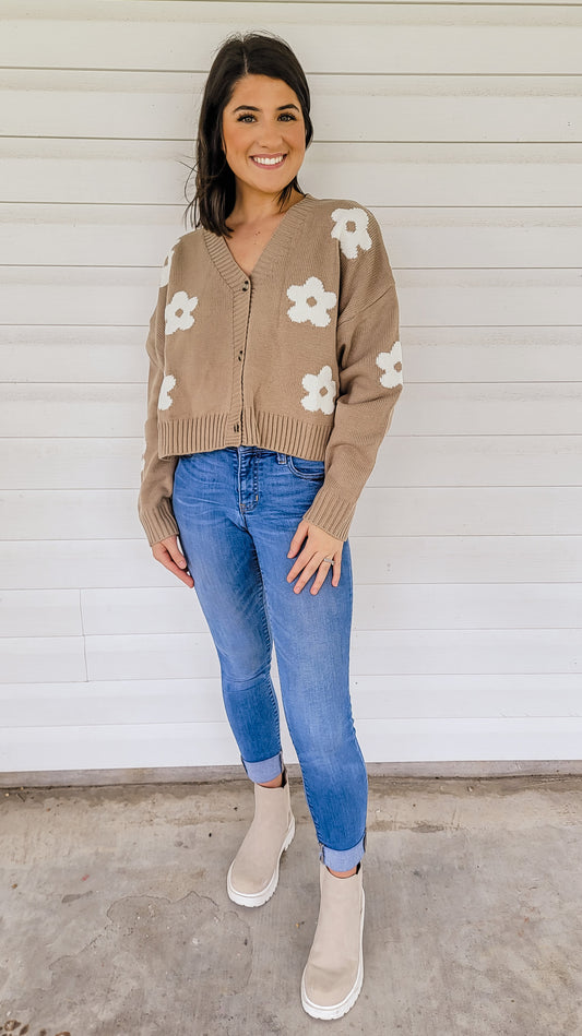 Be A Wildflower Cropped Sweater in Khaki