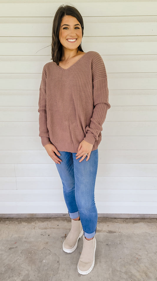 Love You A Latte Sweater in Mauve