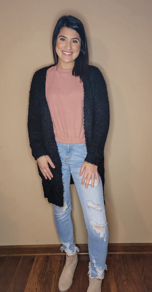 Cozy By The Campfire Cardigan in Black